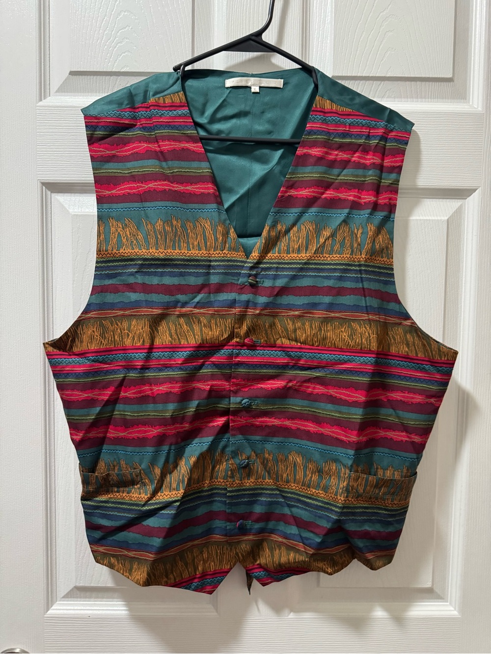 Vintage Perry Ellis Teal, Pink & Gold Patterned Vest